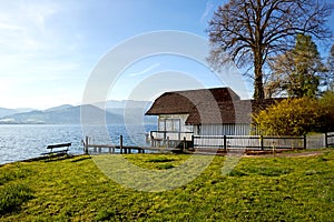 Lake Attersee in the morning in springtime