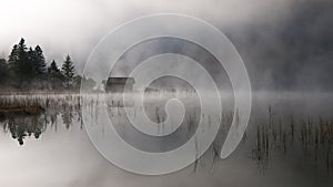 Lake with autumn-fog