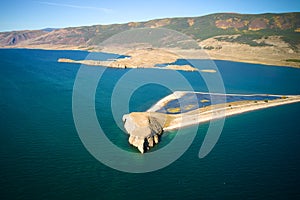 Lake Baikal from the air. View of the bay near the village of Kurma, Cape Uyuga. photo