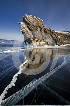 Lake Baikal is a frosty winter day. Largest fresh water lake. La