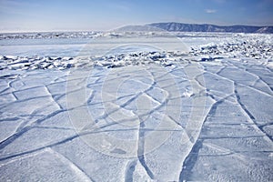 Lake Baikal near Listvyanka village. Winter landscape