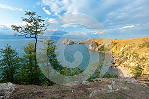 Lake Baikal in summer. Island Olkhon. Cape Burhan