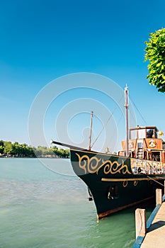 Lake Balaton and cruise ship in Balatonfured, Hungary