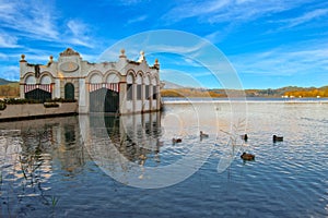 The lake of Banyolas under the blue sky in girona