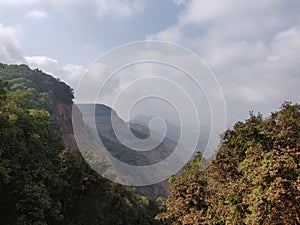 Lake  Beautiful scenery Mountain range Maharashtra Matheran India cloudy