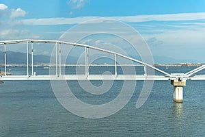 Lake Biwa and Omi Ohashi Bridge, view on the JR west Biwako Line