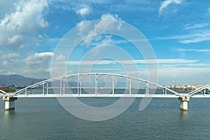 Lake Biwa and Omi Ohashi Bridge, view on the JR west Biwako Line