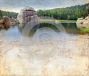 Lake in the Black Hills on Grunge Background