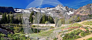 Lake Blanche Hiking Trail panorama views. Wasatch Front Rocky Mountains, Twin Peaks Wilderness,  Wasatch National Forest in Big Co