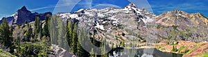 Lake Blanche Hiking Trail panorama views. Wasatch Front Rocky Mountains, Twin Peaks Wilderness,  Wasatch National Forest in Big Co