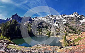 Lake Blanche Hiking Trail panorama views. Wasatch Front Rocky Mountains, Twin Peaks Wilderness,  Wasatch National Forest in Big Co