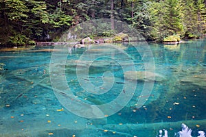 Lake Blausee in Bernese Highlands, Swiss Alps, Switzerland