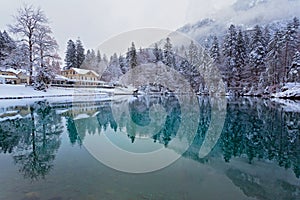 Lake Blausee in swiss Alps, Switzerland