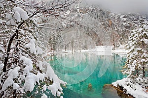 Lake Blausee at winter, Switzerland