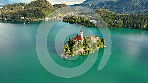Lake Bled on a beautiful autumn day with clouds. Lake Bled, Slovenia.
