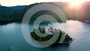 Lake Bled on a beautiful autumn day with clouds. Lake Bled, Slovenia.