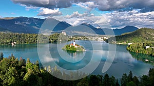 Lake Bled on a beautiful autumn day with clouds. Lake Bled, Slovenia.