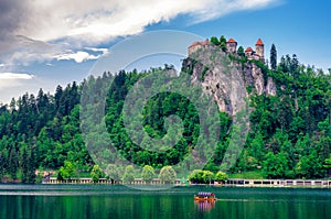 Lake Bled with castle in Slovenia photo