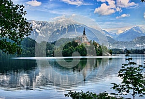 Lake Bled island with a church photo