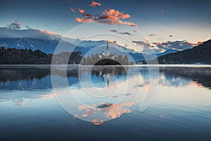 Lake Bled with St. Marys Church of the Assumption on the small i photo