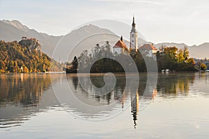 Lake Bled with St. Marys Church and Castle