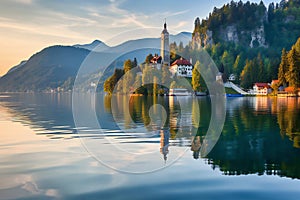 Lake Bled at sunrise, Slovenia, Europe,  Beautiful travel destination