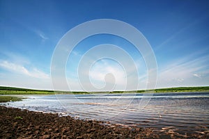 Lake with blue sky