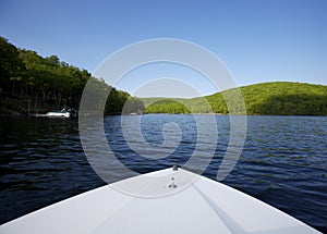 Lake with Boat Bow in Foreground