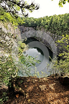 Lake on the bottom the unused quarry