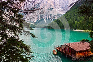 Lake of Braies on the Dolomites, Italy