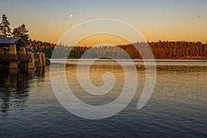 The lake breathes the coolness of a new day on Valaam Island