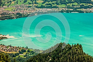 Lake Brienz aka Brienzersee and Interlaken town in the Bernese Oberland Switzerland