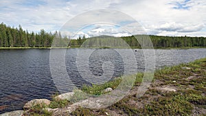 Shore of lake Byske near Arvidsjaur in Swedish Lapland