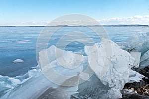 Lake Champlain Frozen with broken ice