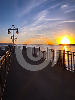 Lake Champlain pier at sunset