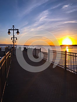 Lake Champlain pier at sunset photo