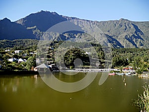 The lake in Cilaos with Piton des Neiges in the background, Reunion