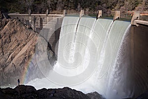 Lake Clementine Dam overflowing into the river below