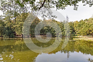 Lake close to Schonborn Castle. Chynadiyovo, Ukraine.