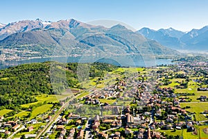 Lake Como IT, Aerial view of the upper Lario in the area of Piona