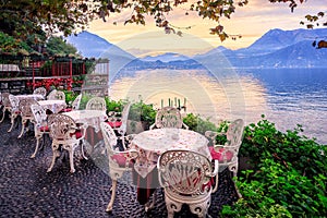 Lake Como and Alps Mountains on sunset, Italy photo