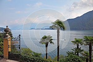 Lake Como in foggy a smoke