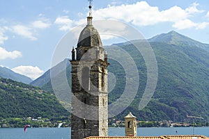 The lake of Como Lario at Vignola, Italy: belfry