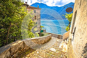 Lake Como scenic cobbled alley in town of Nesso
