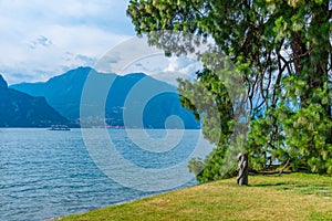 Lake Como viewed from Botanical garden at Villa Melzi at Bellagio, Italy