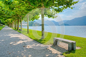 Lake Como viewed from Botanical garden at Villa Melzi at Bellagio, Italy