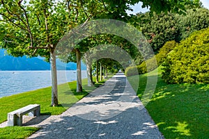 Lake Como viewed from Botanical garden at Villa Melzi at Bellagio, Italy