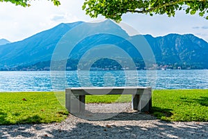 Lake Como viewed from Botanical garden at Villa Melzi at Bellagio, Italy