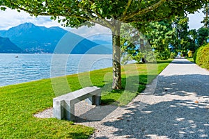 Lake Como viewed from Botanical garden at Villa Melzi at Bellagio, Italy