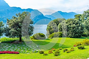 Lake Como viewed from Botanical garden at Villa Melzi at Bellagio, Italy